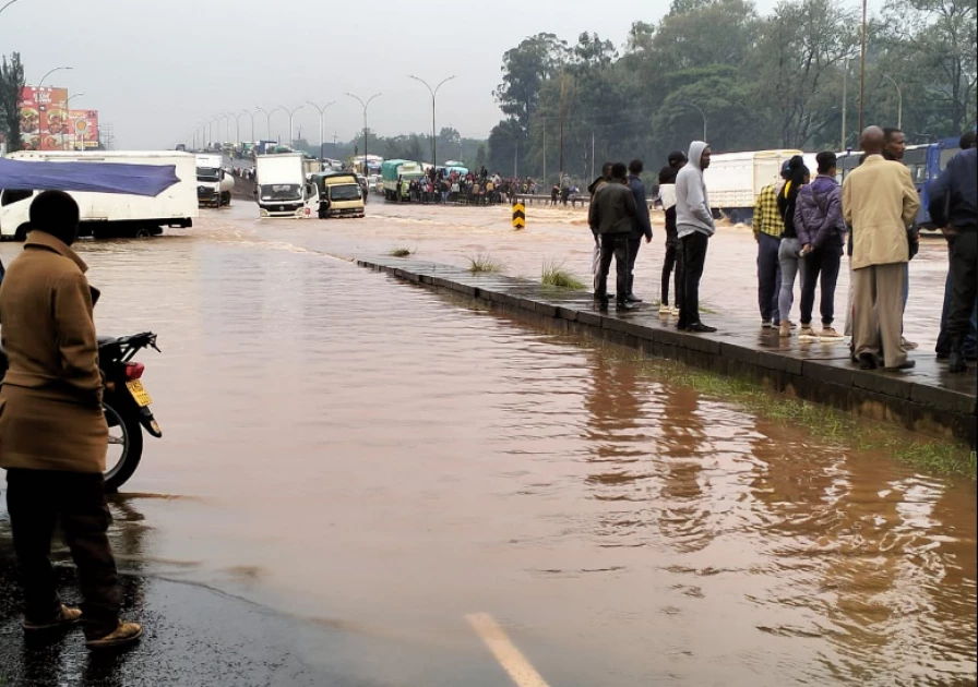 A section of Thika Superhighway at Kahawa Sukari drift between Kahawa Barracks and Kenyatta University which was flooded on the morning of May 1, 2024. PHOTO | COURTESY