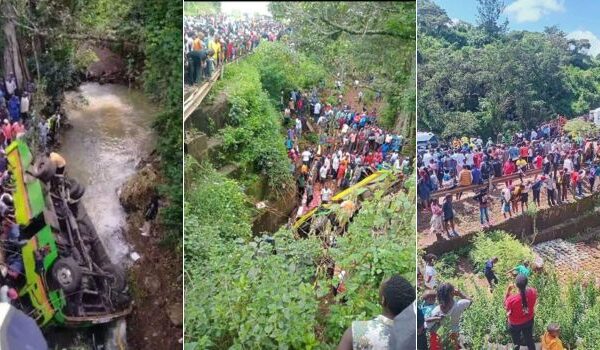 The scene of a bus accident along Ushirika Road on May 18, 2024, which left at least nine people dead and 17 wounded.