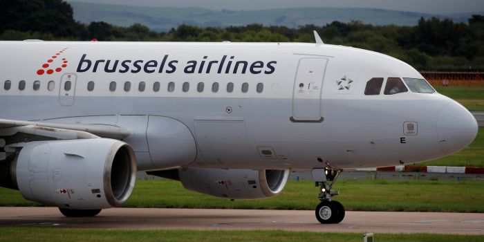 A Brussels Airlines aircraft taxis across the tarmac at Manchester Airport, Britain, September 4, 2018.